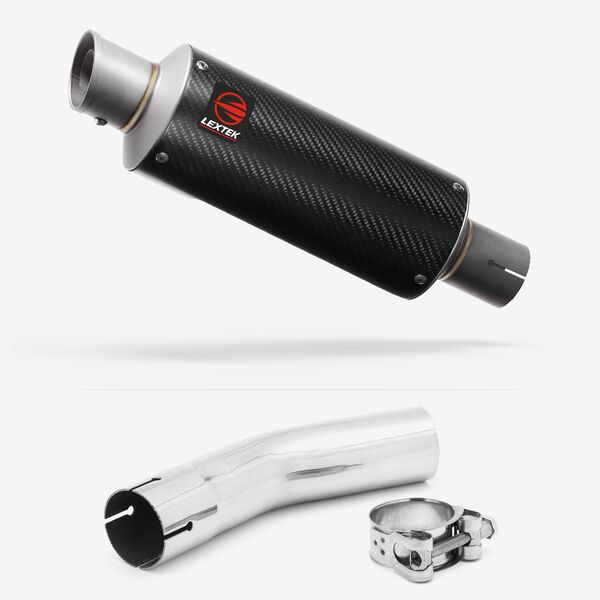 Lextek Carbon Fibre GP8C GP Stubby Exhaust 240mm with Link Pipe for Lexmoto LXR 125 & 380