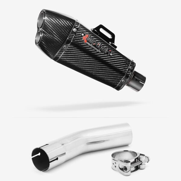 Lextek XP13C Carbon Fibre Exhaust 210mm with Link Pipe for Lexmoto LXR 125 & 380