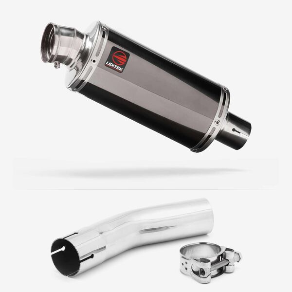 Lextek OP16 Dark Tint Stainless Exhaust 250mm with Link Pipe for Lexmoto LXR 125 & 380