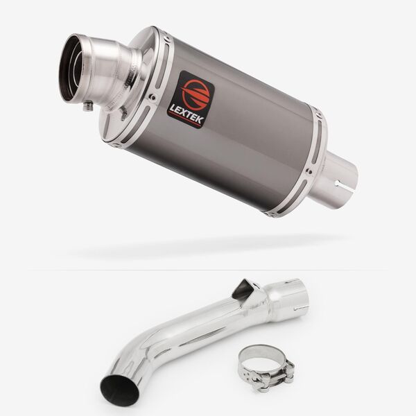 Lextek Smoked Stainless Steel OP15 200mm Exhaust with Link Pipe for Honda VFR 800 (97-01)