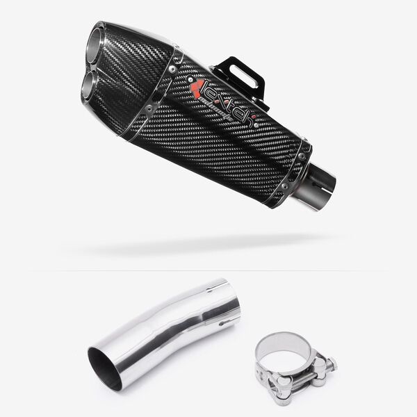 Lextek XP13C Carbon Fibre Exhaust 210mm with Link Pipe for Kawasaki Ninja 400 & Z400 (18-20)