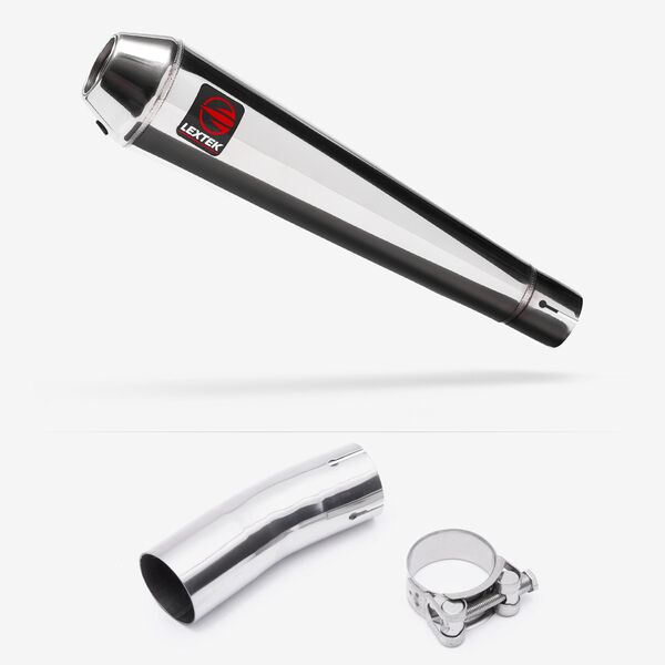 Lextek AC1 Polished Classic Exhaust 350mm with Link Pipe for Kawasaki Ninja 400 & Z400 (18-24)