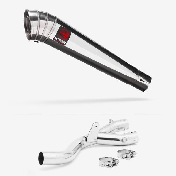 Lextek MP4 S/Steel Megaphone Exhaust 300mm with De-Cat Link Pipe for Yamaha MT-10 (16-)