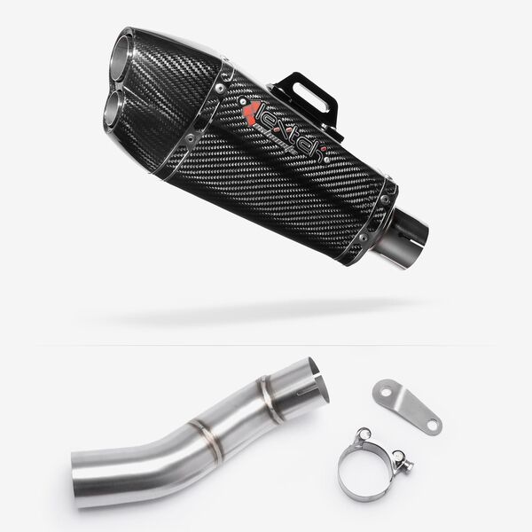 Lextek XP13C Carbon Fibre Exhaust 210mm with Link Pipe for Triumph Street Triple 765 (17-23)