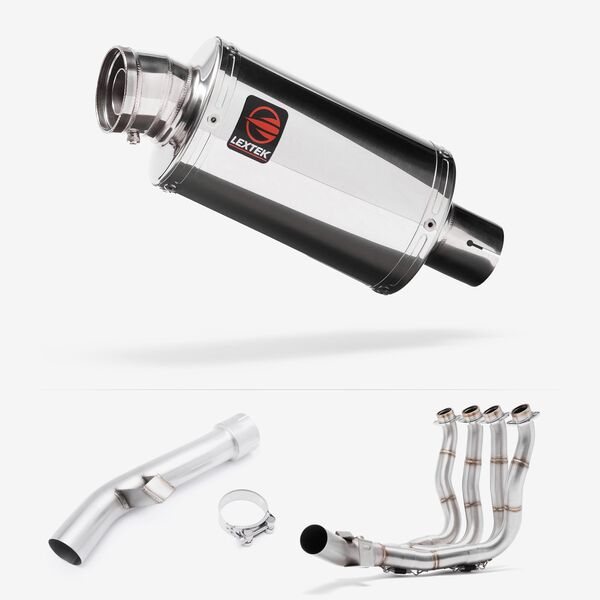 Lextek Polished Stainless Steel OP4 200mm Exhaust with Link Pipe for Yamaha FZ1 (06-15)