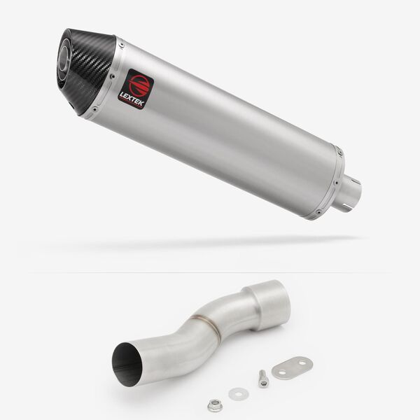 Lextek Brushed Stainless Steel RP1 400mm Exhaust with Link Pipe for Ducati Monster 821/1200 (14-21)