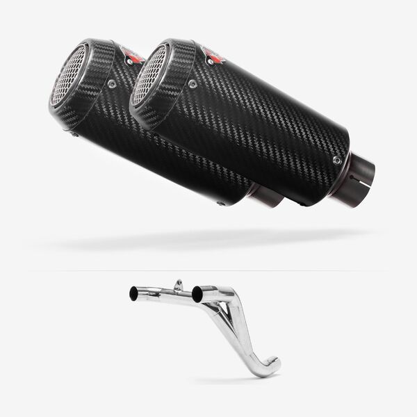 Lextek Carbon Fibre CP9C 180mm Twin Underseat with Link Pipe for Triumph Speed Triple 1050 (11-15)