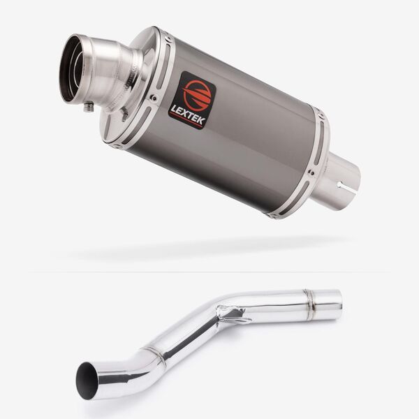 Lextek Smoked Stainless Steel OP15 200mm Exhaust with Link Pipe for Kawasaki Z800 (13-16)