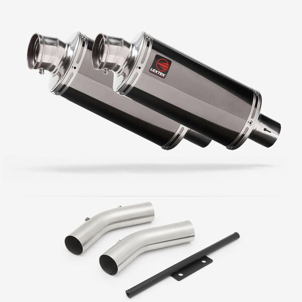 Lextek Smoked Stainless Steel OP16 250mm Twin Underseat with Link Pipe