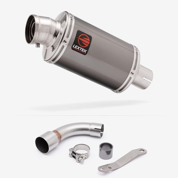 Lextek Smoked Stainless Steel OP15 200mm Exhaust with Link Pipe for Benelli TNT 125/135 (17-20)