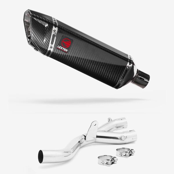 Lextek SP9C Gloss Carbon Fibre Exhaust 300mm with De-Cat Link Pipe for Yamaha MT-10 (16-)