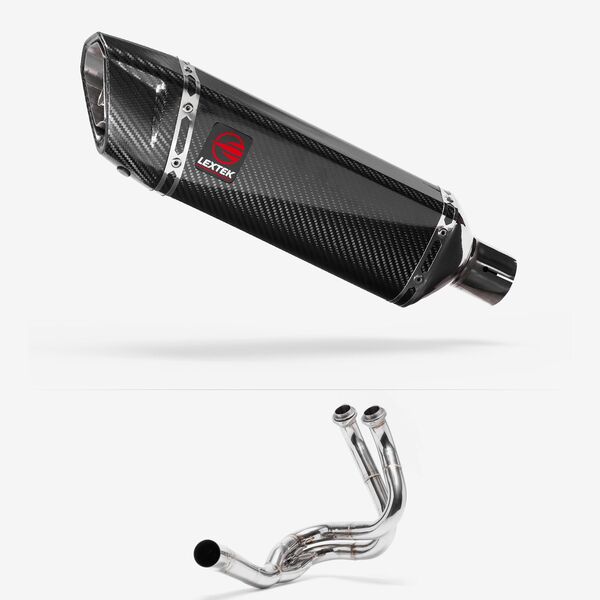 Lextek SP9C Gloss Carbon Fibre Exhaust System 300mm for Kawasaki ER6, Ninja 650, Z650, Versys 650