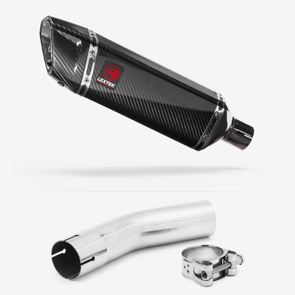 Lextek Carbon Fibre SP9C Gloss Exhaust 300mm with Link Pipe for Lexmoto LXR 125 & 380