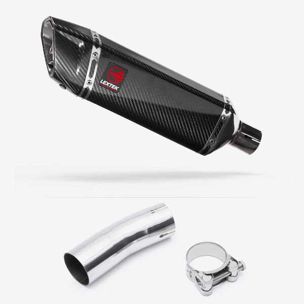 Lextek Carbon Fibre SP9C Gloss Exhaust 300mm with Link Pipe for Kawasaki Ninja 400 & Z400 (18-24)