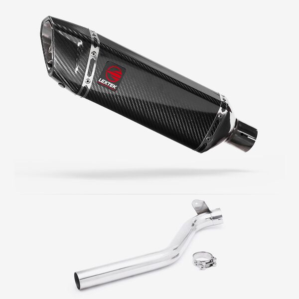 Lextek SP9C Gloss Carbon Fibre Exhaust 300mm with Link Pipe for Triumph Tiger 1050 Sport (13-20)