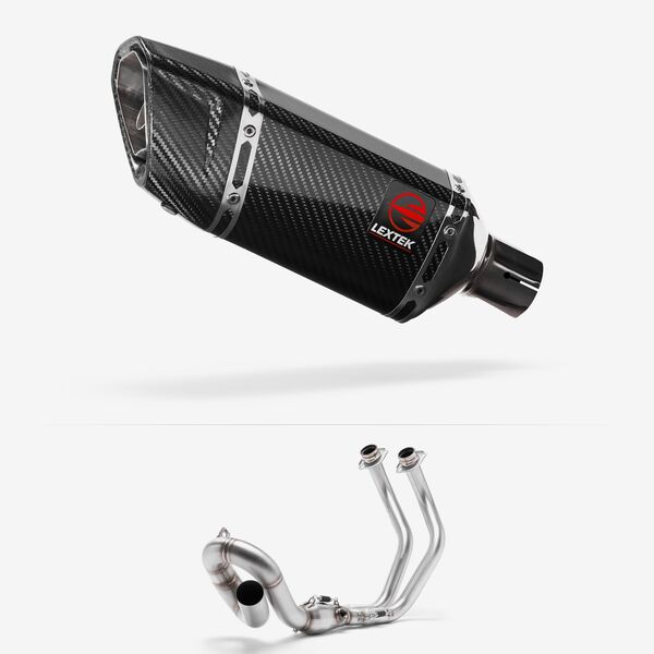 Lextek SP11C Gloss Carbon Fibre Exhaust System 200mm Low Level for Yamaha MT-07/XSR 700 (14-24)