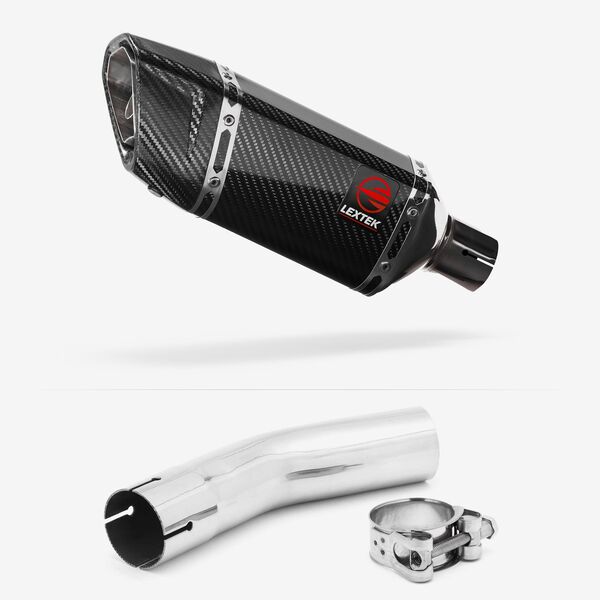 Lextek SP11C Gloss Carbon Fibre Exhaust 200mm with Link Pipe for Lexmoto LXR 125 & 380