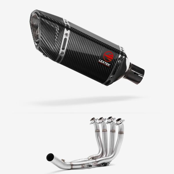 Lextek SP11C Gloss Carbon Fibre Exhaust System 200mm Low Level for Yamaha YZF R6 (17-22)