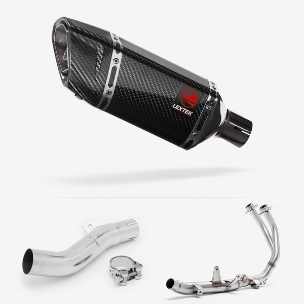 Lextek SP11C Gloss Carbon Fibre Exhaust System 200mm for Honda CBR500R & CB500F/X (13-15)