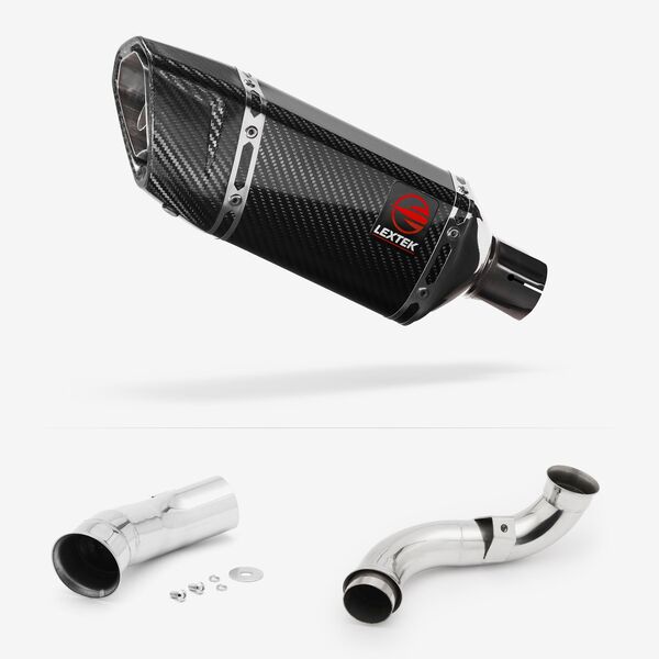 Lextek SP11C Gloss Carbon Fibre Exhaust 200mm with De-Cat Link Pipe for KTM 790 Duke (18-21)