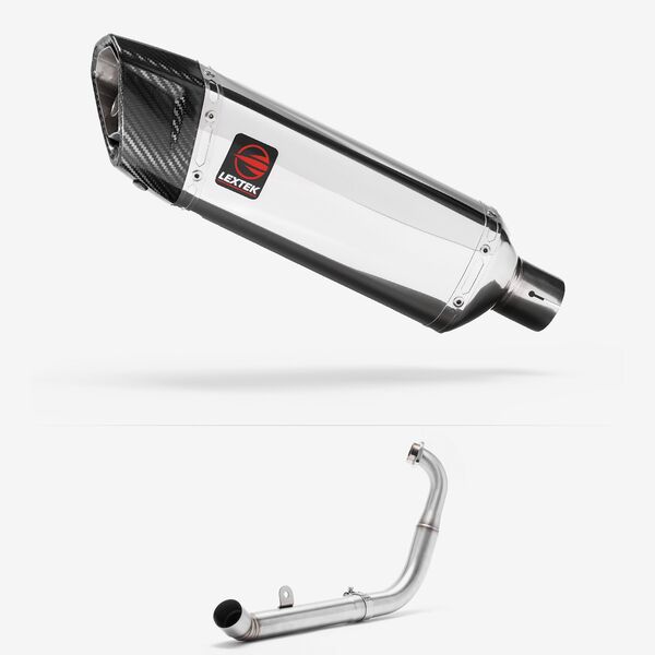 Lextek Polished Stainless Steel SP4 300mm Exhaust System for Yamaha YZF-R125 / MT-125 (14-18)
