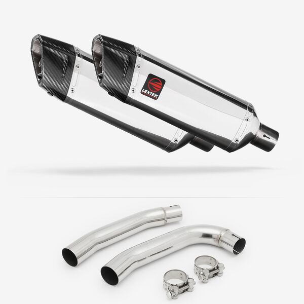 Lextek Polished Stainless Steel SP4 300mm Exhaust with Link Pipe for Honda VTR 1000 (97-05)