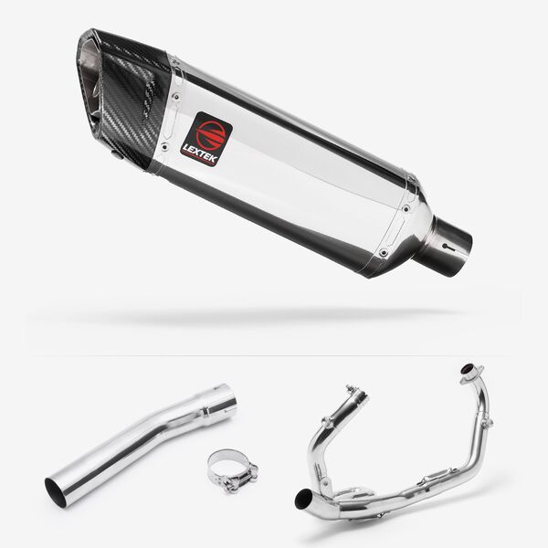 Lextek Polished Stainless Steel SP4 300mm Exhaust System for Suzuki SV650 (03-15)