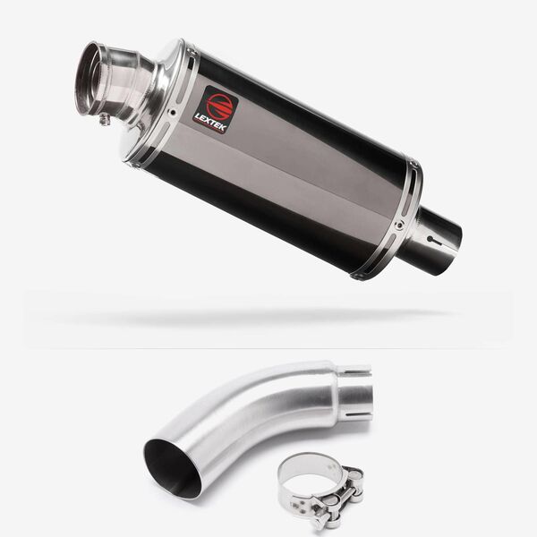 Lextek Smoked Stainless Steel OP16 250mm Exhaust with Link Pipe for Yamaha MT-03 (16-22)
