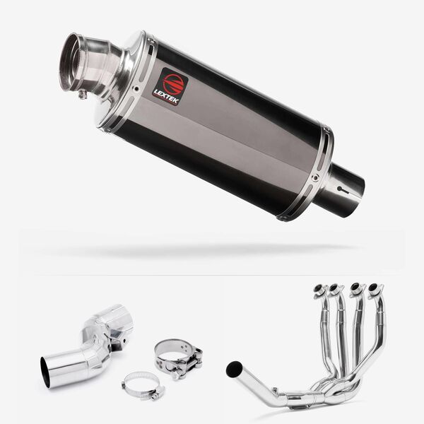 Lextek Dark Tint Stainless Steel OP16 Exhaust System 250mm for Kawasaki Ninja H2 SX (18-20)