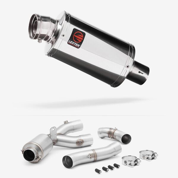 Lextek Polished Stainless Steel OP4 200mm Exhaust with Link Pipe for Yamaha MT-10 (16-24)