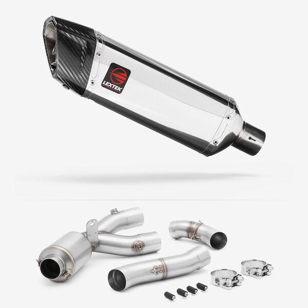 Lextek Polished Stainless Steel SP4 300mm Exhaust with Link Pipe for Yamaha MT-10 (16-24)