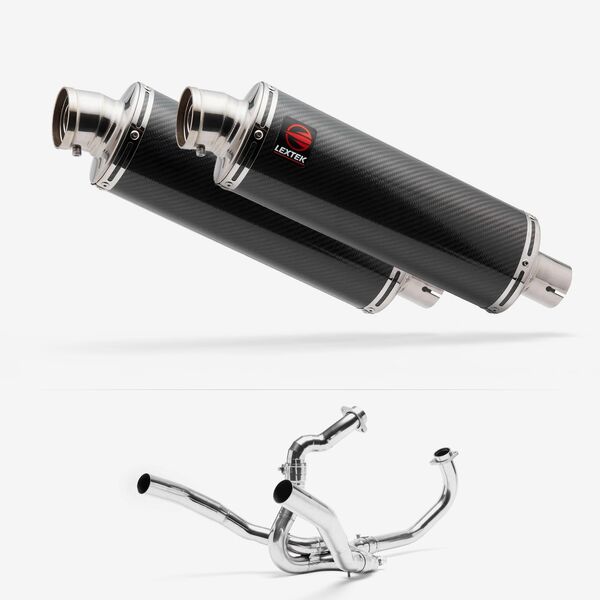 Lextek Stainless Steel OP8C Matt Oval Exhaust System 350mm for SUZUKI SV1000 (03-07)