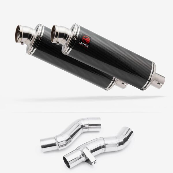 Lextek Stainless Steel OP8C Matt Oval Exhaust 350mm with Link Pipes