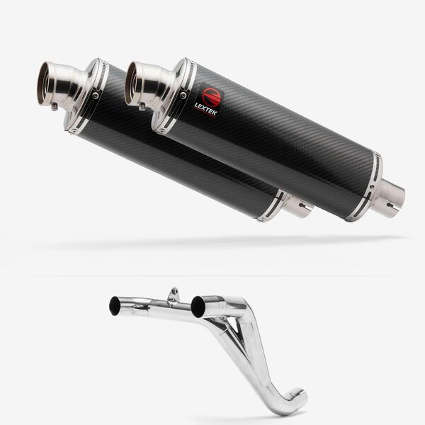 Lextek Stainless Steel OP8C Matt Oval Exhaust 350mm Twin Underseat with Link Pipe