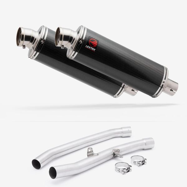 Lextek Stainless Steel OP8C Matt Oval Exhaust 350mm with Link Pipes for Kawasaki ZZR1400 (08-11)