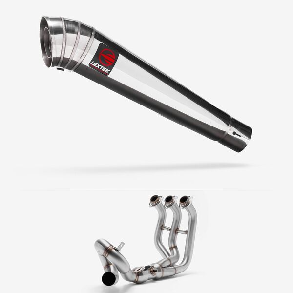 Lextek Stainless Steel MP4 Megaphone Exhaust System 300mm Low Level for Yamaha MT-09 (13-20)