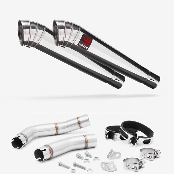 Lextek Stainless Steel MP4 Megaphone Exhaust 300mm with Link Pipe for Yamaha YZF R1 (09-14)