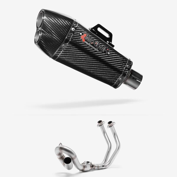 Lextek XP13C Carbon Fibre Exhaust System 210mm Low Level for Yamaha MT-07/XSR 700 (14-24)