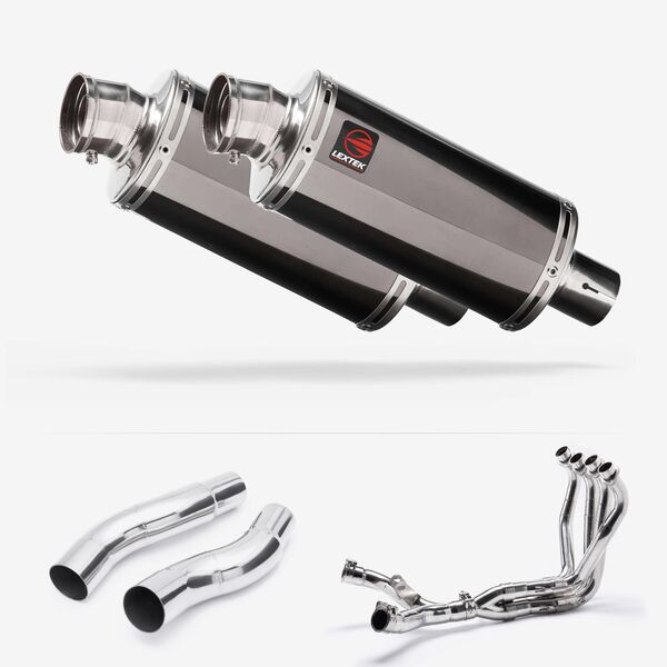 Lextek Dark Tint Stainless Steel OP16 Full Exhaust System 250mm for Kawasaki Z1000 (10-19)